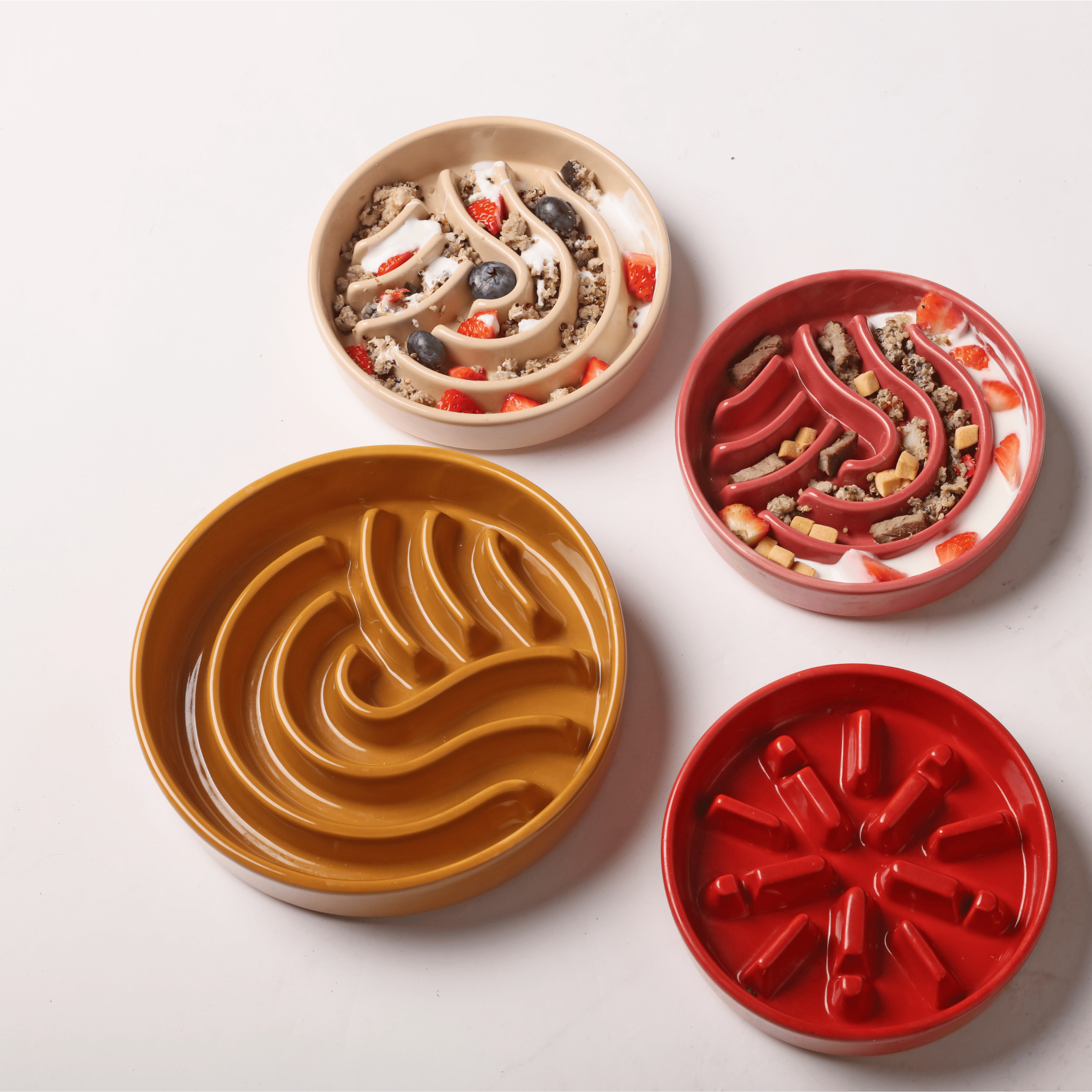 [SET WAVE] Slow Feeder Dog Bowls - Beige M