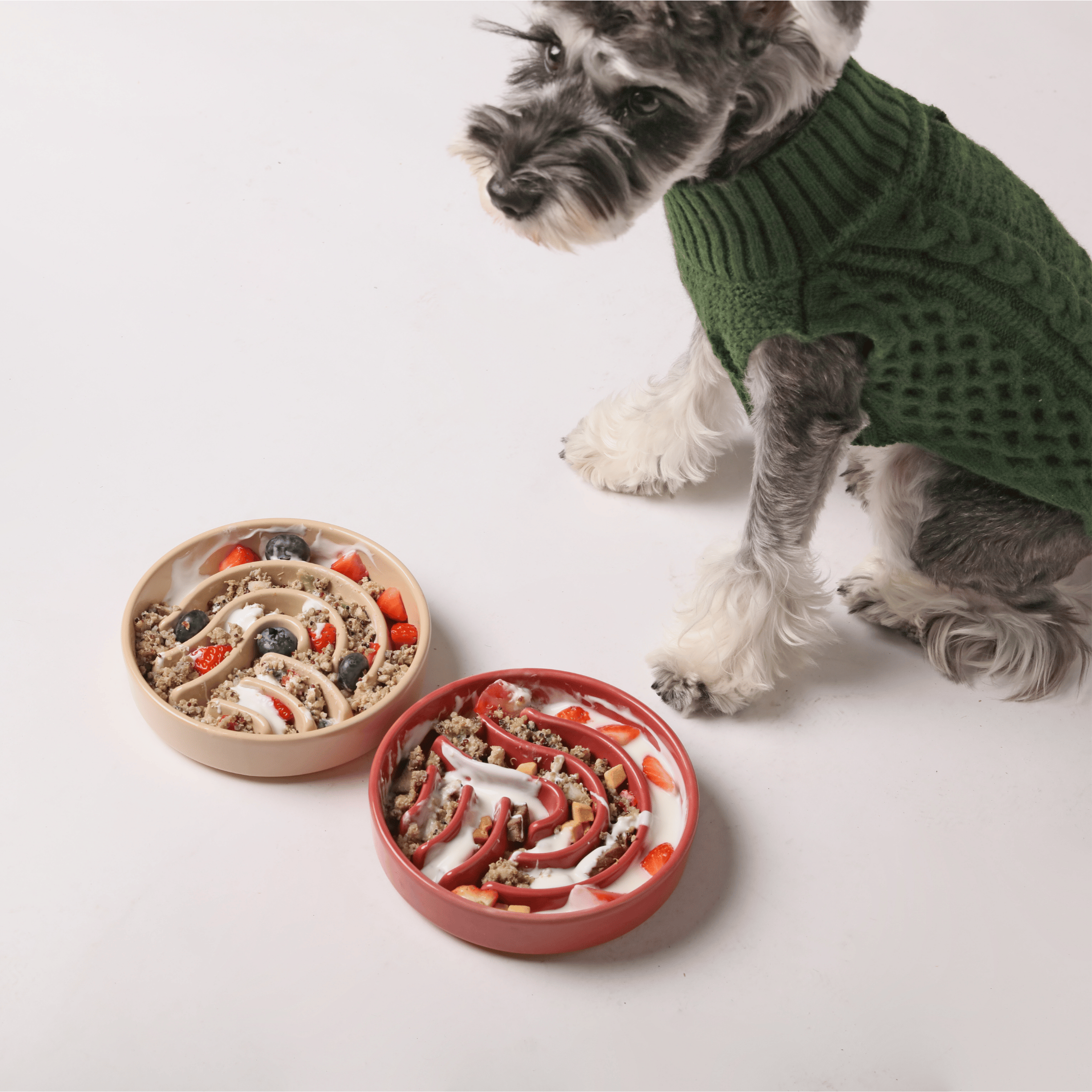[SET WAVE] Slow Feeder Dog Bowls - Beige M