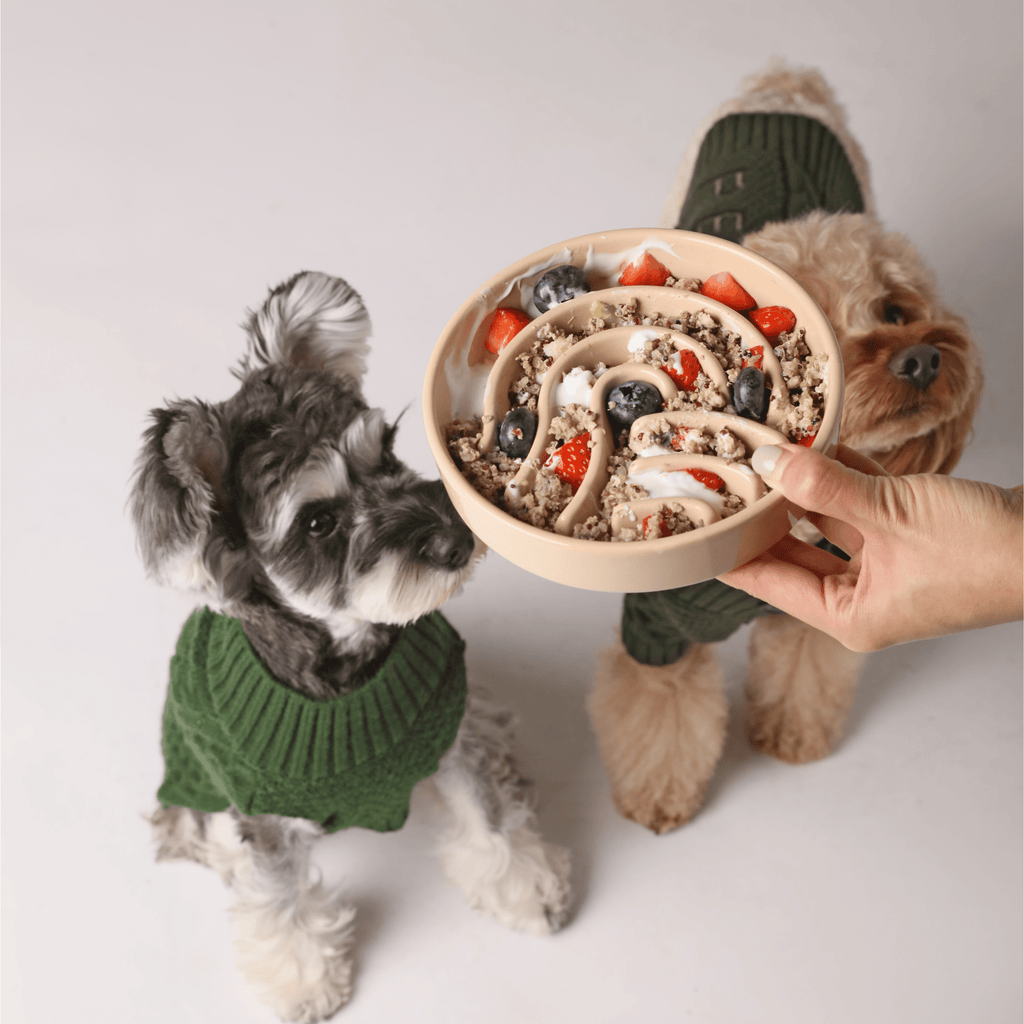 [WAVE] Slow Feeder Dog Bowls - Beige S